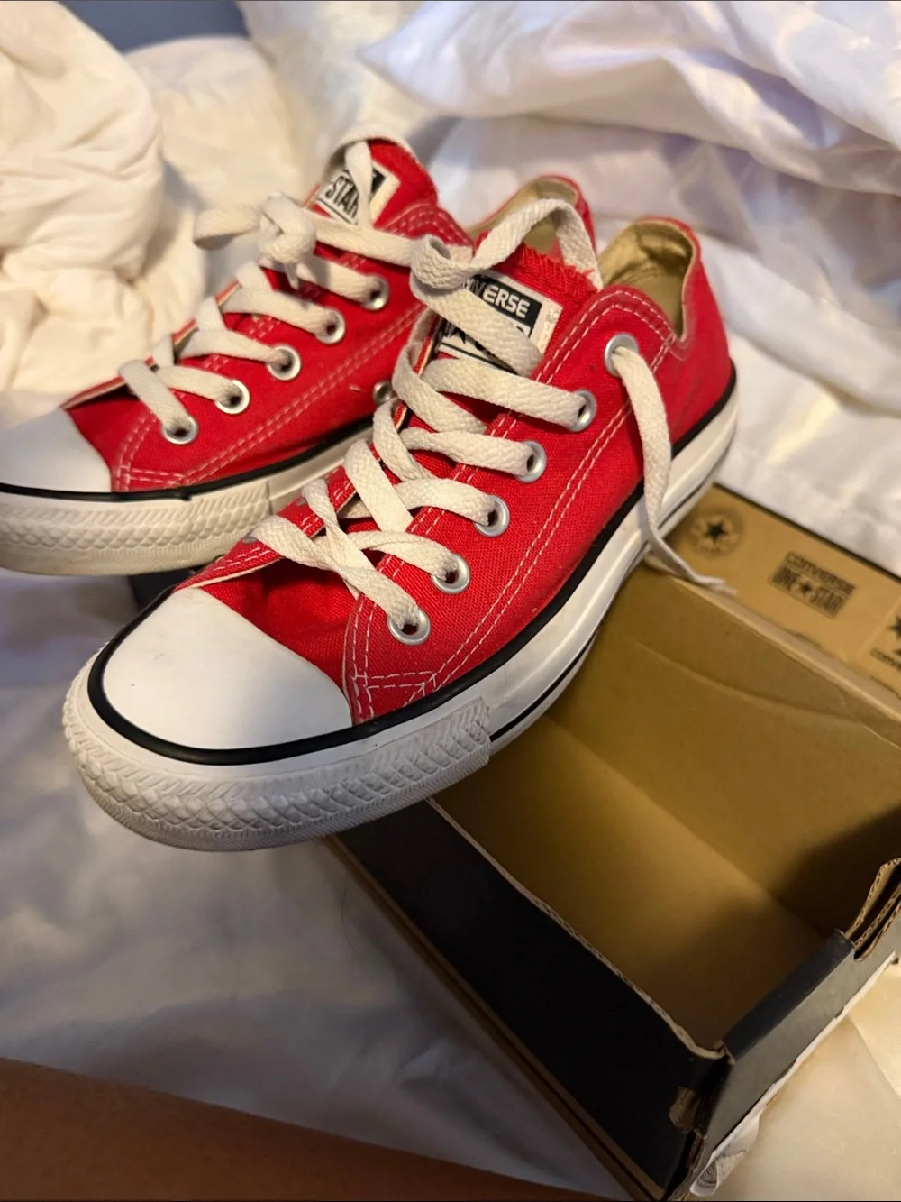 Converse Kids Low Top Sneakers in Red and White